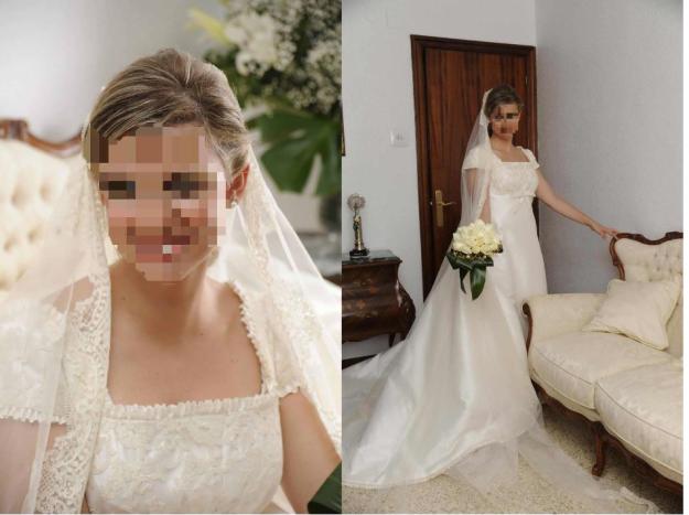 Vestido de novia de seda natural con cacan de algodón todo cosido a mano y a medida.