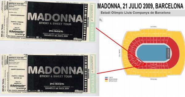 220   - MADONNA BARCELONA 2 ENTRADAS -TICKETS- EINTRITTSKARTEN (BARCELONA)