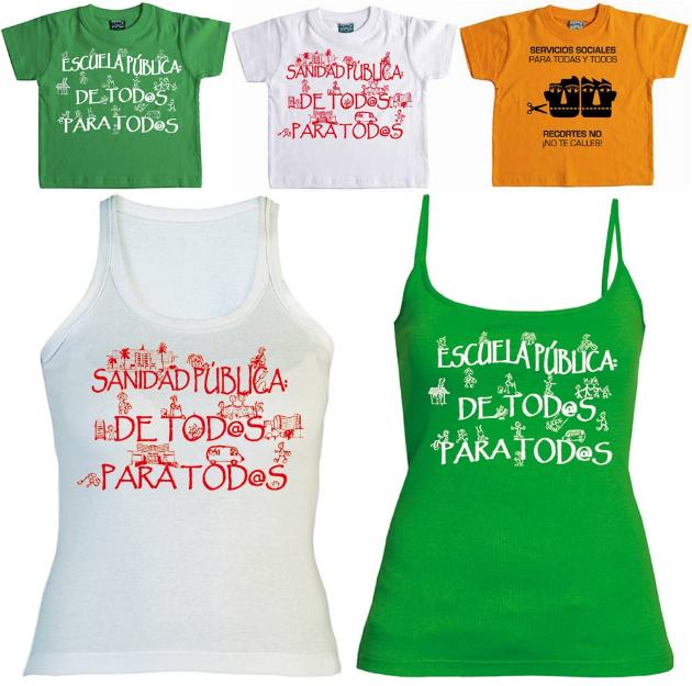 Camisetas marea verde, blanca y naranja.