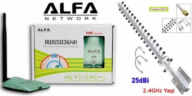 Alfa n awus036nh 2000mw + yagui 25 + 10 metros cable