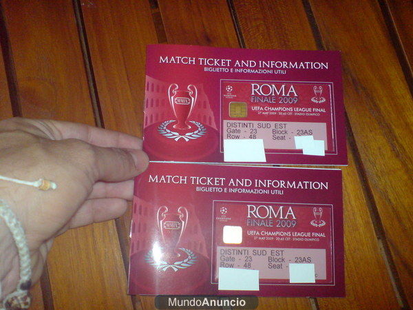 2 ENTRADAS CATEGORIA 3 FINAL CHAMPIONS ROMA 2009